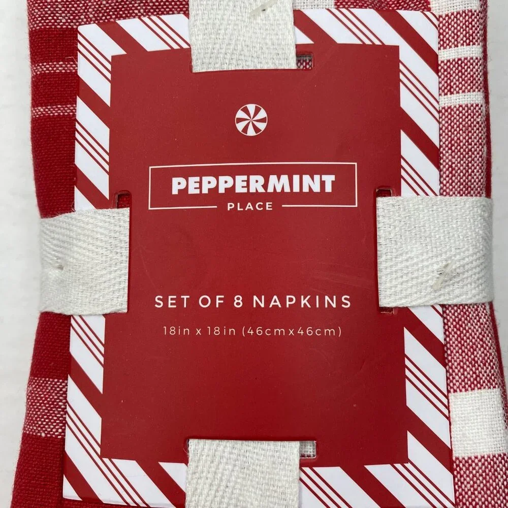 Peppermint Place Set Of 8 Red White Buffalo Check Festive 18in x 18in Napkins